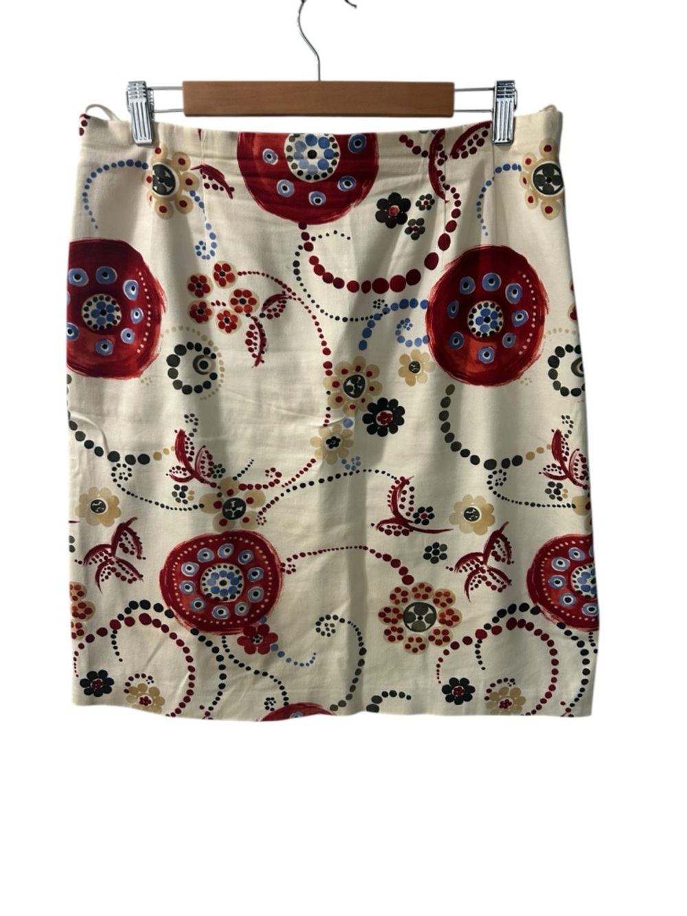 Talbots Cream Pencil Skirt with Red & Multicolor Floral Medallions